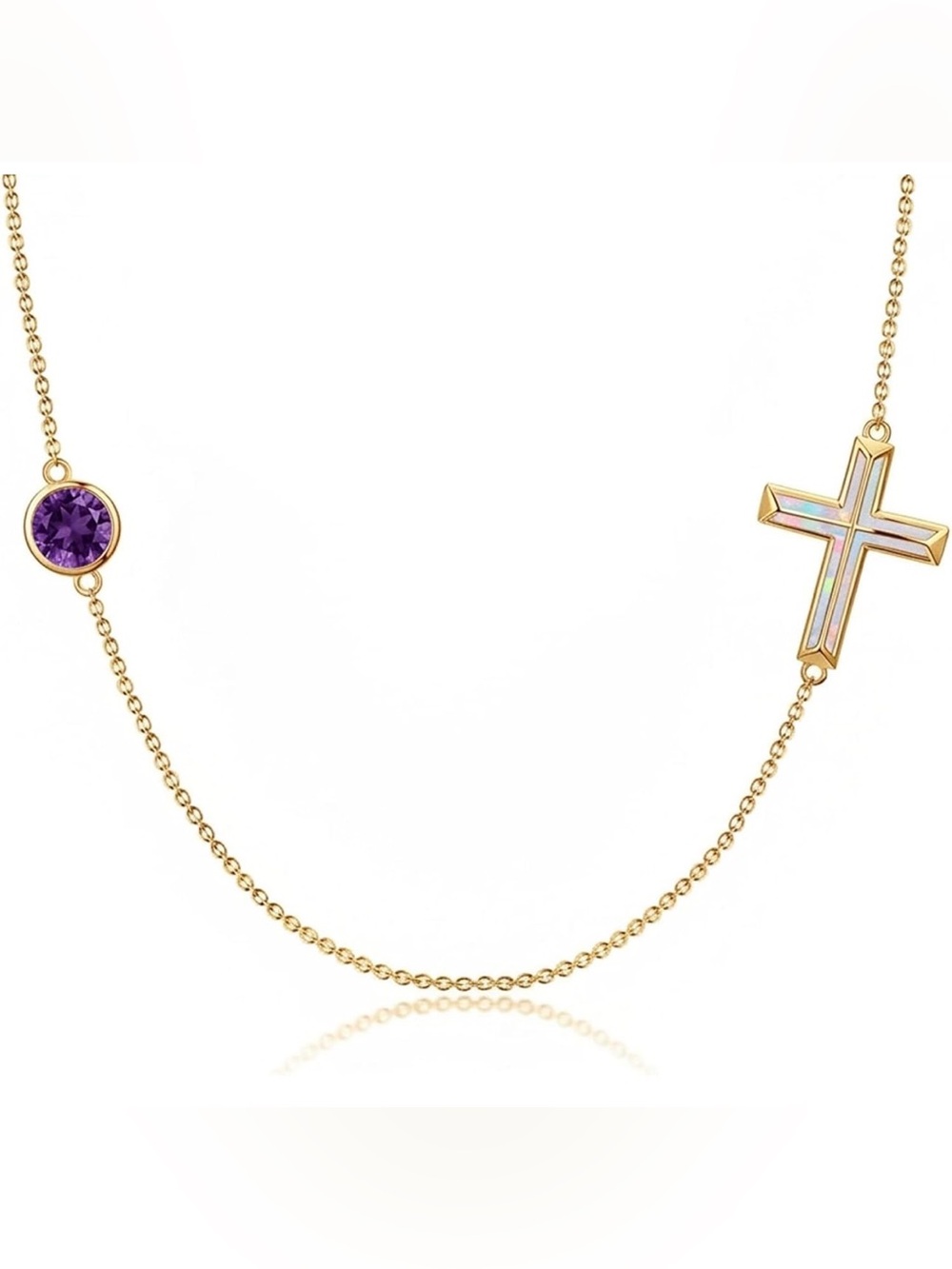 Gold Cross Pendant Necklace with Opal Inlay